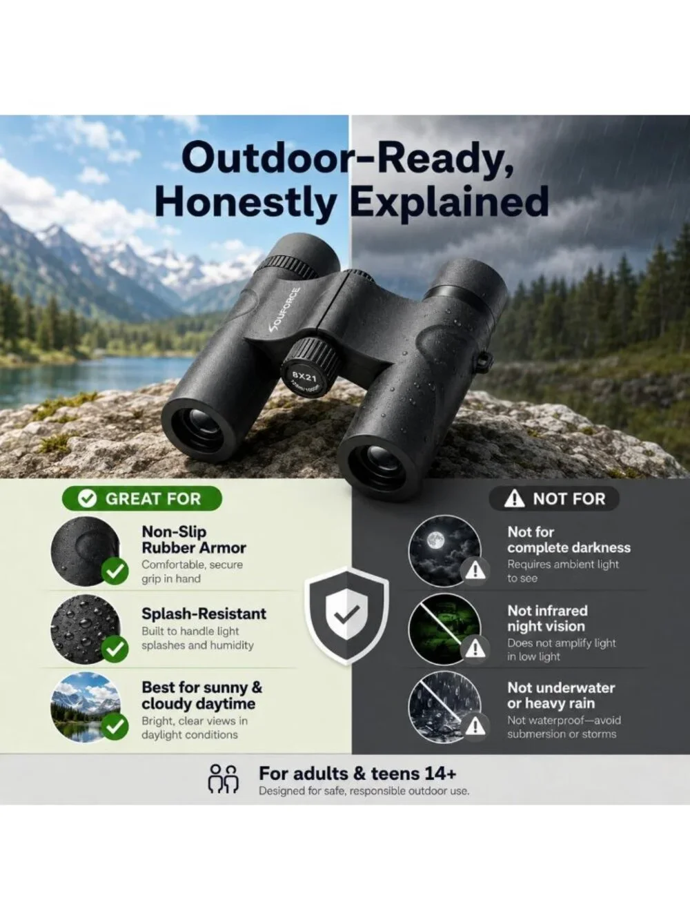 High-Powered 8x21 Compact Binoculars for Adults, BAK4 Prism, Lightweight